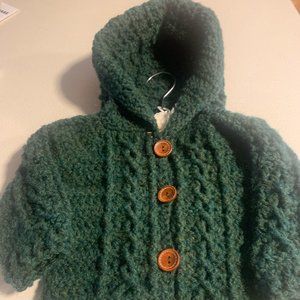 Beautiful Handmade Aran Hooded Baby Sweater